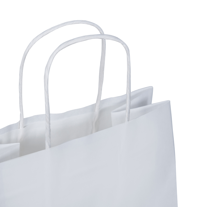White Twist Handle Paper Bags & Sacks - 240mm x 110mm x 310mm – Parcelsend  UK